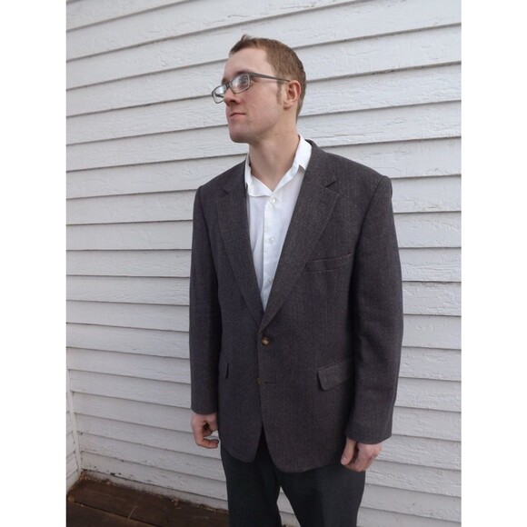 Trotters Club Mens Herringbone Jacket Sport Coat Vintage 46 R - Picture 3 of 5